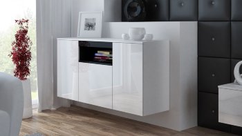 VIVA комод навесной CAMA Комод VIVA фабрики Cama (Польша) выпускается в цвете:
белый матовый/белый глянец + вставка чёрный глянец
белый матовый/белый глянец + вставка дуб сонома мат
чёрный матовый/чёрный глянец + вставка белый глянец