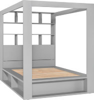 Кровать двуспальная c балдахином, спинка с ящиком, книжным шкафом и основанием 4YOU VOX