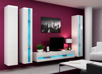 VIGO NEW VI Гостиная CAMA Гостиная с глянцевыми фасадами и подсветкой полок. Габариты: В/Ш/Г - 180/300/42 см