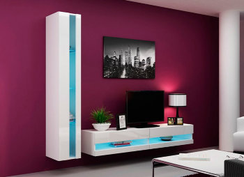 VIGO NEW VIII Гостиная CAMA Гостиная с глянцевыми фасадами и подсветкой полок. Габариты: В/Ш/Г - 180/220/42 см