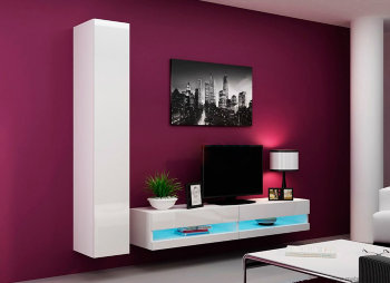 VIGO NEW IX Гостиная CAMA Гостиная с глянцевыми фасадами и подсветкой полок. Габариты: В/Ш/Г - 180/220/42 см