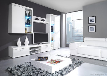 SAMBA B Гостиная CAMA Гостиная с глянцевыми фасадами и подсветкой полок. Габариты: В/Ш/Г - 180/255/45 см.