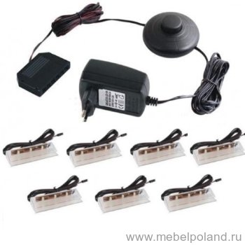 Освещение 7 LED Cama Комплект светильника и трансформатор:- клипса Prismatic FT, LED лента в пластиковом профиле, 63 мм, 12V DC, 2 м провод с полярным коннектором типа MINI,
Цвет: белый, синий, красный, зелёный — 7 шт.;