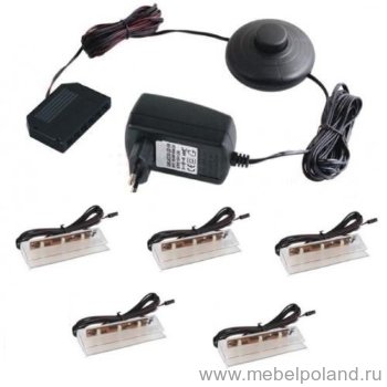 Освещение 5 LED Cama Комплект светильника и трансформатор:- клипса Prismatic FT, LED лента в пластиковом профиле, 63 мм, 12V DC, 2 м провод с полярным коннектором типа MINI,
Цвет: белый, синий, красный, зелёный — 5 шт.