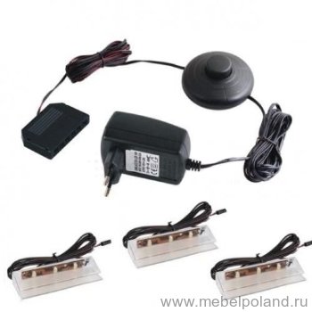 Освещение 3 LED Cama Комплект светильника и трансформатор:- клипса Prismatic FT, LED лента в пластиковом профиле, 63 мм, 12V DC, 2 м провод с полярным коннектором типа MINI,
Цвет: белый, синий, красный, зелёный — 3 шт.;