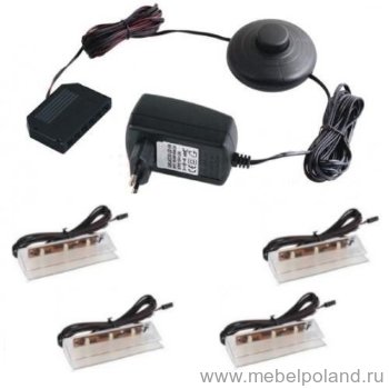 Освещение 4 LED Cama Комплект светильника и трансформатор:- клипса Prismatic FT, LED лента в пластиковом профиле, 63 мм, 12V DC, 2 м провод с полярным коннектором типа MINI,
Цвет: белый, синий, красный, зелёный — 4 шт.;